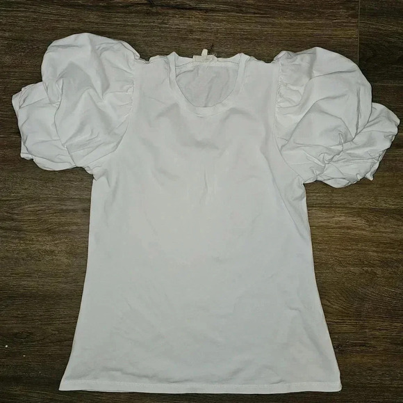 Entro‎ Off White Ruched Sleeve Crew Neck White Tee Sz S - Picture 9 of 14